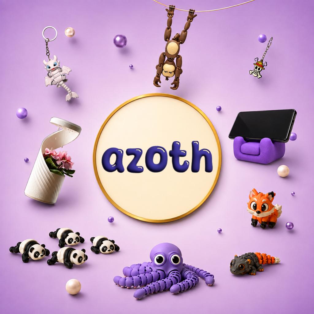 Azoth collectibles — keychains, flexi toys and desk pieces